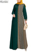 ZANZEA-Robe Maxi à Manches sulfpour Femme, Hijab, Col Rond, Musulmane, Islamique, Patchwork, Éducatif, Décontracté, Abaya