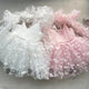 Robe de princesse en dentelle avec nœud papillon pour petite fille, tenue de fête élégante avec bretelles, vêtements de cérémonie pour nouveau-né