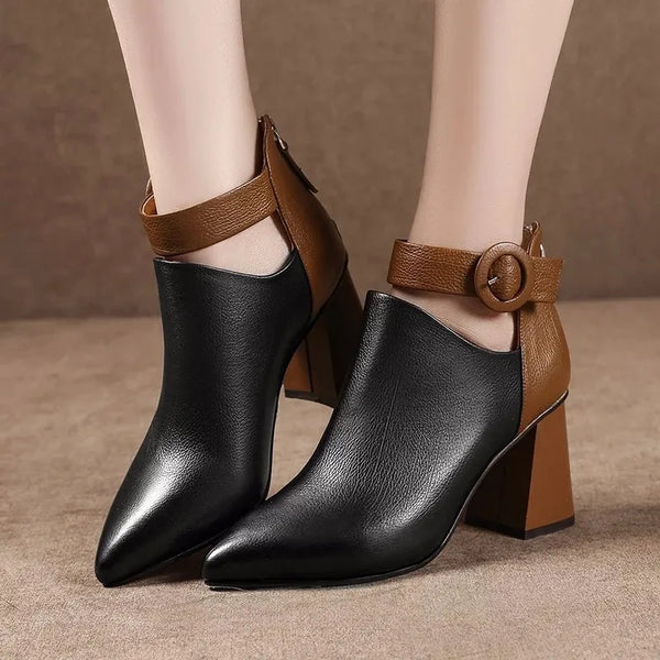 Bottes de rinçage noires pour femmes, talon haut épais, 7cm, fermeture à glissière arrière assortie, cuir PU, décontracté, femme, document, automne