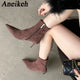 Aneikeh-Bottes de rinçage pointues pour femmes, chaussures à talons bas minces, bottes courtes modernes, bottes de créateur vintage, automne et hiver