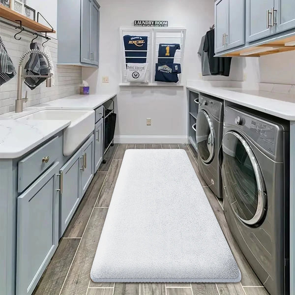 Tapis de sol épais absorbant pour salle de bain, en flanelle, à séchage rapide, antidérapant, longue bande épaisse, pour cuisine, salle de bain