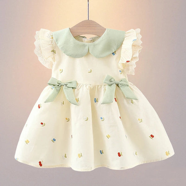 Robe d'été pour petites filles, tenue de princesse élégante en dentelle, manches à volants, douce et mignonne, col de poupée, vêtements pour enfants, A1229
