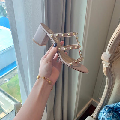 Chaussures de gladiateur de luxe pour femmes, sandales tendance pour femmes, pantoufles d'été, talon épais, talons hauts en cuir RiSALE, 2024