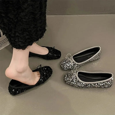Chaussures plates pour femmes 2026, nouveau design à sequins, souples et antidérapantes, type ballerines, confortables pour le travail