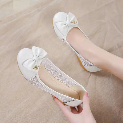 Chaussures plates creuses respirantes avec nœud pour femmes, chaussures à bout rond à enfiler, confortables et élégantes, 39 chaussures élégantes de Style coréen