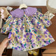 Robes décontractées pour filles, imprimé floral violet, manches bouffantes à revers en dentelle et manches longues, robe de soirée à fleurs pour enfants de 2 à 7 ans