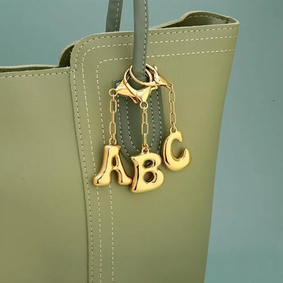 Porte-clés à bulles dorées pour femmes, breloque de sac à lettres, bricolage de sacs à main Alphabet, pendentif de sac à dos d'école, cadeau, accessoires clés