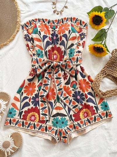 Combinaison d'été pour femmes, haut court et short imprimés aux couleurs folkloriques, adaptée aux plages, aux festivals de musique, aux styles hippies, aux soirées