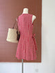 Robe trapèze à lacets pour femmes, robe de plage japonaise Harajuku, rouge nickel é à carreaux, col rond, robe de Rh, mode streetwear