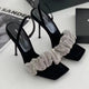 Nouveau Design de mode d'été PU talons hauts chaussures pour femmes bout carré 7 Cm escarpins strass antidérapants Bling femmes sandales