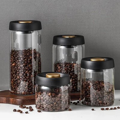 Pot de bonbons transparent pour la maison, stockage du thé, pot de grains de café, presse, pot en verre sous vide, garde au frais