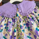 Robes décontractées pour filles, imprimé floral violet, manches bouffantes à revers en dentelle et manches longues, robe de soirée à fleurs pour enfants de 2 à 7 ans