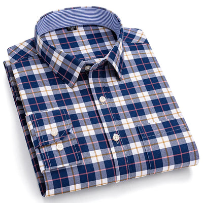 Chemises Oxford à manches longues pour hommes, 100% coton, décontracté, Plaid doux, coupe régulière, robe formelle, chemisier social, vêtements masculins S-7XL
