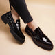 Robe de soirée de mariage pour hommes, chaussures en cuir verni, chaussures paresseuses à enfiler, mocassins à plateforme tendance noirs, baskets pour hommes zapatos