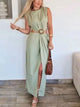 HH femmes taille ouverture conception robe solide col rond sans manches robes fendues mince femme élégante robe de soirée robes Mujer