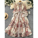 Robe imprimée artistique française Printemps 2026 pour femme, coupe ajustée avec ceinture, manches longues, pour femme d'affaires, vacances, romantique, coupe trapèze, robe de soirée