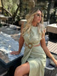 HH femmes taille ouverture conception robe solide col rond sans manches robes fendues mince femme élégante robe de soirée robes Mujer