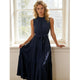 Robe d'été pour femme, élégante, à manches volantées, col montant, volants, coupe ample, longue, couleur unie, avec lacets, pour soirée