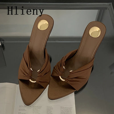 Hlieny Design boucle en métal pantoufle moderne femmes mode été talons hauts Sexy bout pointu discothèque sandales Stripper chaussures