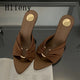 Hlieny Design boucle en métal pantoufle moderne femmes mode été talons hauts Sexy bout pointu discothèque sandales Stripper chaussures