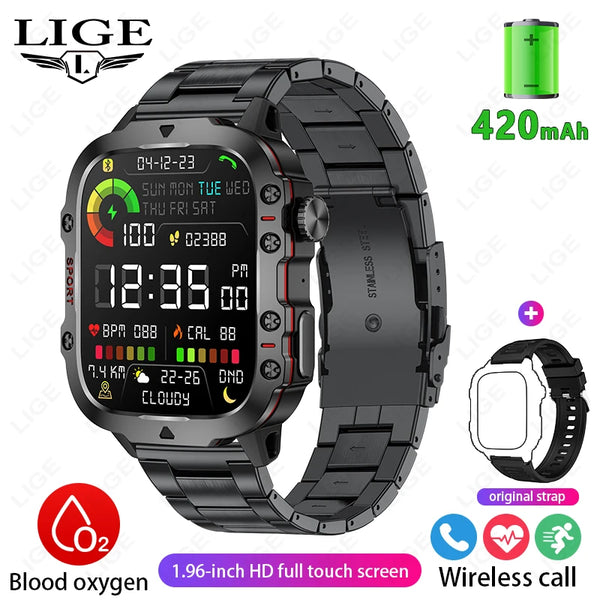 LIGE nouvelle montre intelligente militaire hommes Sports de plein air 3ATM étanche sang oxygène Bluetooth appel montres hommes Smartwatch pour Android