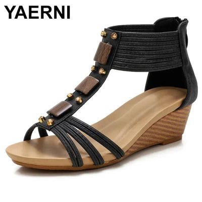 YAERNIWomen-Sandales à fermeture éclair pour femmes, chaussures ouvertes à fleurs, sangle arrière compensée, décontractées, bande étroite, mode, été