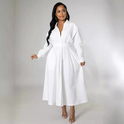 AJ4383 robe chemise Micro-Popping à la mode pour femmes coupe ample à manches longues robe longue Style européen et américain