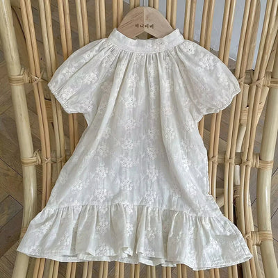 Robe d'été pour enfants, robe de princesse brodée à manches courtes pour bébés filles, robe de plage à volants en dentelle pour petites filles, vêtements pour enfants
