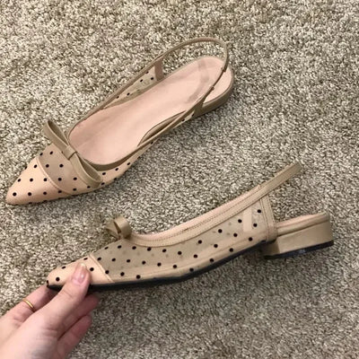 Baotou – sandales plates en maille respirante avec nœud papillon pour femmes, chaussures d'été à talons bas et pointus