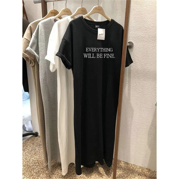 Robe d'été fine, grande taille, ample, manches courtes, pour femmes, nouvelle lettre imprimée, Simple, col rond, 2025