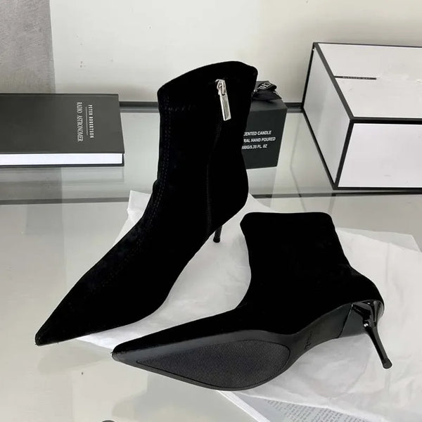 Aneikeh-Bottes de rinçage pointues pour femmes, chaussures à talons bas minces, bottes courtes modernes, bottes de créateur vintage, automne et hiver