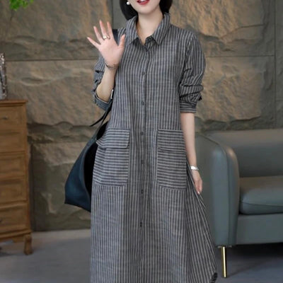 Robe décontractée avancée pour femmes, nouvelle Collection d'automne, manches longues, tempérament ample, chemise rayée