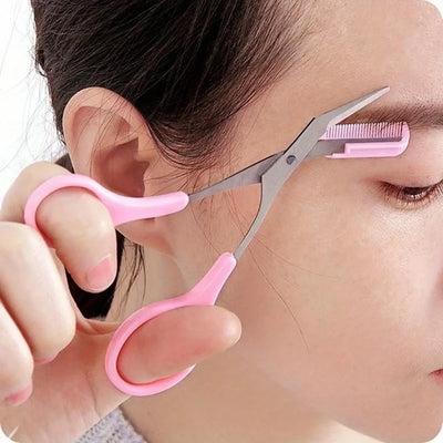 Ciseaux de coupe de sourcils en acier inoxydable, avec peigne intégré, outil de toilettage précis rose/blanc/noir, créant des sourcils parfaits