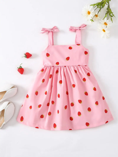 Robe d'été décontractée à imprimé fraise pour filles
