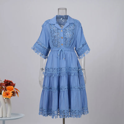 Ensemble Chemise et Jupe Courte en Dentelle Brodée pour Femme, Tenue Ajourée de Qualité, 2 Pièces