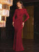 Robe de soirée de luxe pour femmes, élégante, col rond, manches longues, plis, taille haute, moulante, grise, Robe de soirée