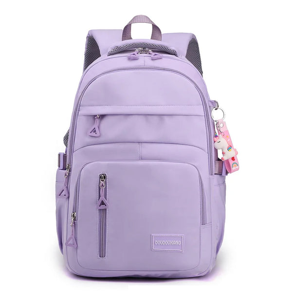 Sac à Dos d'École en Nylon avec Pendentif pour Fille, Cartable de Voyage, Multi-Poches, Imperméable, Décontracté, Style Simple, pour Adolescent
