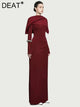 DEAT robe élégante plissée asymétrique Cape à manches longues contraste couleur femmes robes de soirée 2026 printemps nouveau 35Z1621
