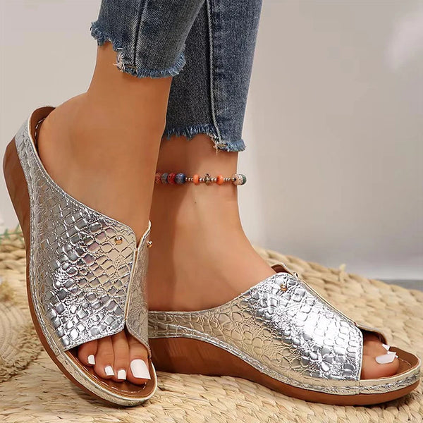 Sandales d'été de luxe pour femmes, chaussures d'été scintillantes, pantoufles à talons compensés, chaussures Mujer