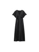 Femmes mode ajusté Satin robe mi-longue col en V à manches courtes robes féminines robes Mujer