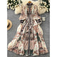 Robe imprimée artistique française Printemps 2026 pour femme, coupe ajustée avec ceinture, manches longues, pour femme d'affaires, vacances, romantique, coupe trapèze, robe de soirée