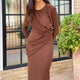 CommPiedmont-Robe longue drapée à col rond pour femme, robe de soirée élégante, manches longues, taille unie, fendue, maxi, printemps, automne, 2025