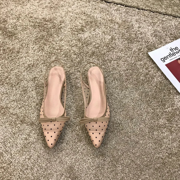 Baotou – sandales plates en maille respirante avec nœud papillon pour femmes, chaussures d'été à talons bas et pointus