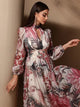 TOLEEN 2024 nouveau dans les femmes imprimé fleuri découpé à manches longues taille haute cravate dos décontracté élégant formel été Maxi robe