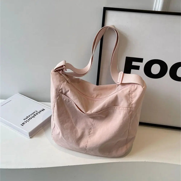 Sacs à bandoulière de grande capacité de couleur unie, sacs portables pour femmes et filles, sacoches simples, sacs en Nylon, fourre-tout