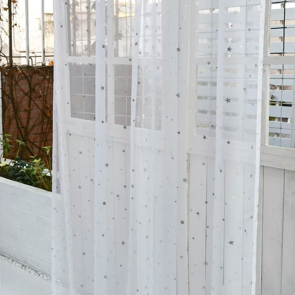 Rideaux en Tulle blanc brillant avec étoiles argentées, pour chambre d'enfants, modernes et mignons, en Voile, pour traitement de fenêtre, pour salon, WP234C