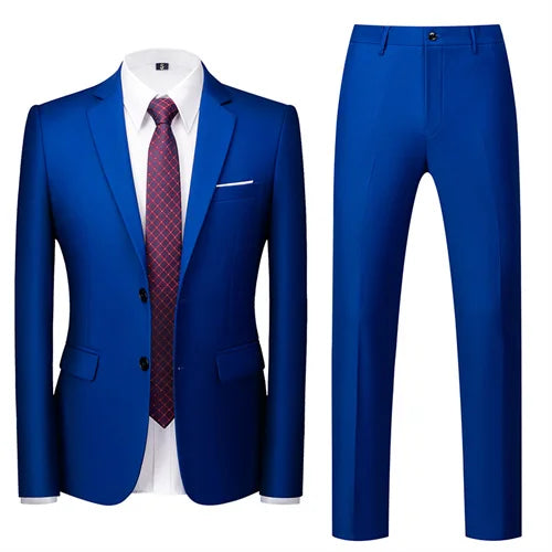 (Blazer + pantalon) hommes Banquet marié costume de mariage 2 pièces mâle formel affaires Social bal fête couleur Pure smoking robe ensemble