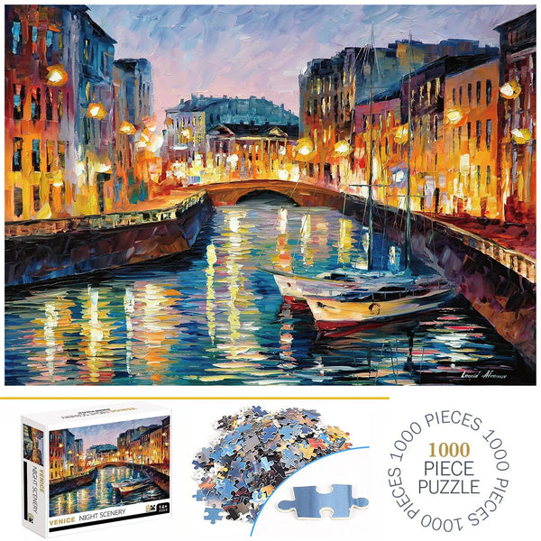Puzzle de paysage de nuit de Venise pour adultes et enfants, jeux de décoration d'intérieur, sol amusant en famille, jouets, 1000 pièces