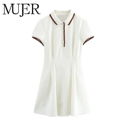 MUJER 2025 robes courtes blanches pour femmes Polo printemps Mini robe femme côtelé à manches courtes femmes robes robes élégantes