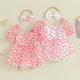 Robe barboteuse pour nouveau-né fille, 2 pièces, tenue de saint-valentin, manches courtes bouffantes, imprimé cœur, barboteuse trapèze avec bandeau à nœud papillon, vêtements